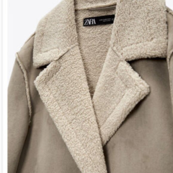ZARA Faux shearling tan coat - S - Picture 3 of 5